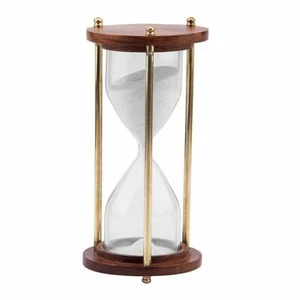 Royal Antique Vintage Style Solid Brass & Wood Hourglass Sand Timer - Foto 1 di 10