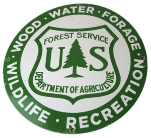 Vintage Forest Service Sign - Agricultural Outdoor Camp Gas Pump Porcelain Sign - Picture 1 of 14