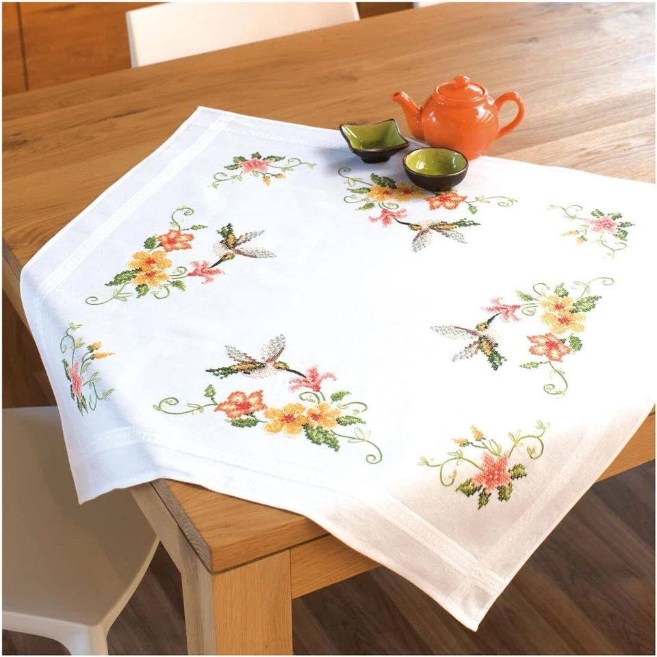 Vervaco Cross Stitch Tablecloth Kit, 32 x 32 inch, Hummingbird - Image 1 of 1