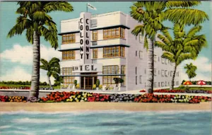 MIAMI BECH, FLORIDA - HOTEL COLONY ON THE BEACH - POSTAL DE LINO VINTAGE - Imagen 1 de 2