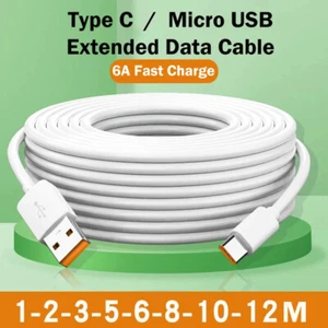 Micro USB Cable 1M to 12M Type C 6A Fast Charge Equipment Universal Data Cable - Picture 1 of 8