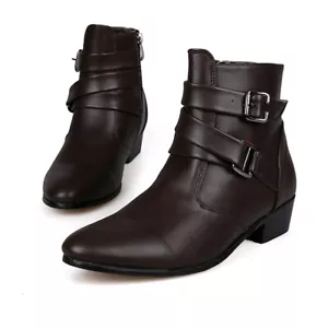 Stivaletti equitazione stile britannico da uomo con cerniera a punta cinturino fibbia scarpe laterali - Foto 1 di 12