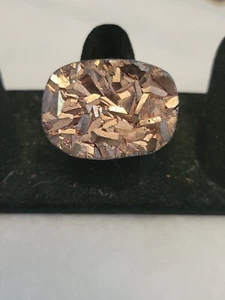 Milor Italy Vtg STERLING SILVER RING large Rose Gold DRUZY STONE Sz 9 - Picture 1 of 6