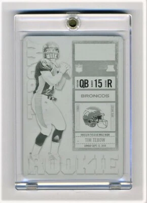 1/1 2010 Tim Tebow Playoff Contenders RC Blue Jersey "BLACK" Print Plate - RARE - Image 1 of 2