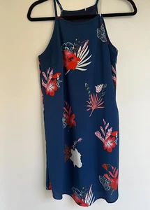 Juniors Navy Blue High Neck Floral Dress Size Small - Picture 1 of 3