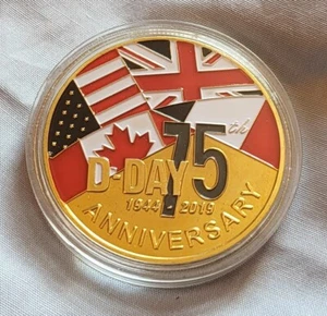 Moneda de Oro Día D Trump Segunda Guerra Mundial Normandía Desembarcos I Rey Carlos III Batalla - Imagen 1 de 3