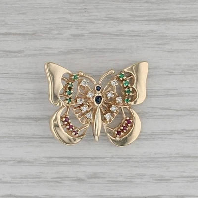 0.60ctw Gemstone Butterfly Pendant 14k Yellow Gold Diamond Ruby Emerald Sapphire - Image 1 of 4