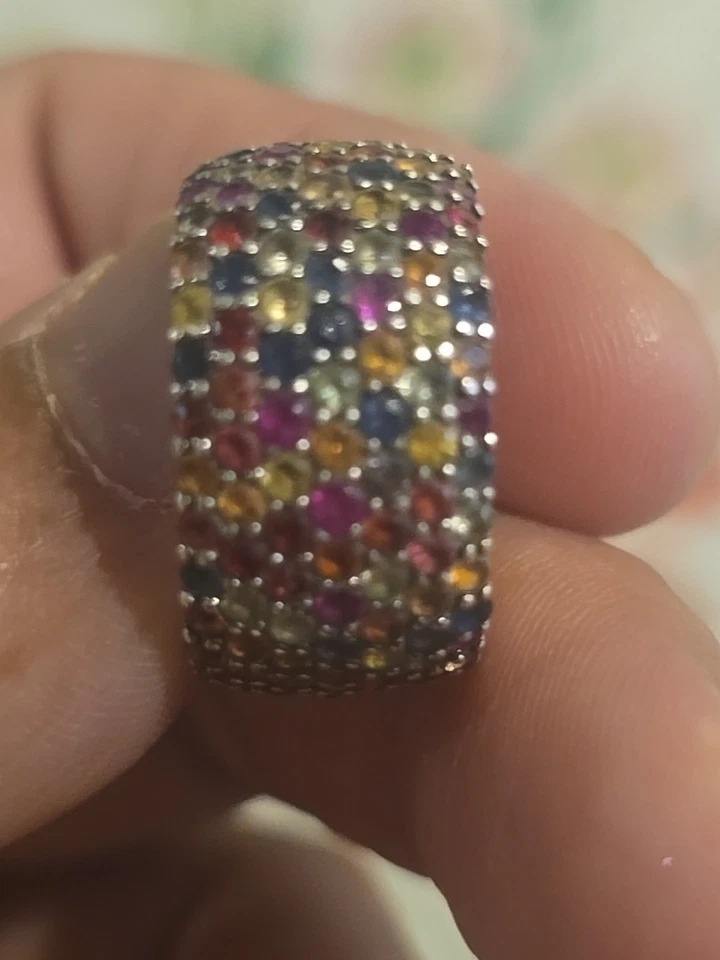Anillo EFFY Splash Plata de Ley 925 Multicolor Zafiro Pavé Banda Talla 7 Foto 1 de 4