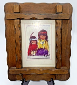 Vintage Degrazia Children Of The Sun Framed Post Card Scalloped Wood Frame 11"X9 - Picture 1 of 12