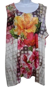 Camiseta sin mangas Catherines para mujer Plus túnica multicolor con diamantes de imitación adornada floral - Imagen 1 de 10