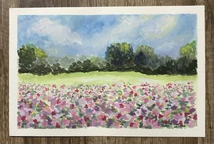 Original Art Wildflower Field 6”x9” Gouache Original Landscape by Pamela Long. - Picture 1 of 1