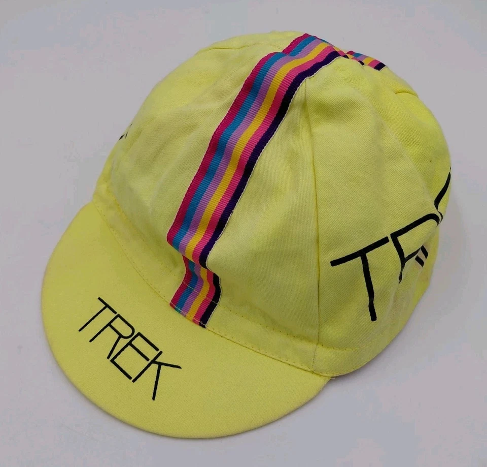 Sombrero de Ciclismo Trek Años 70 80 Rayas Carrera Bicicleta Tour EE. UU. Amarillo Foto 1 de 4