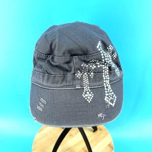 Dunkelgraue Damen-Kadettenmütze im Militärstil im Used-Look mit Strasskreuzen - Bild 1 von 5