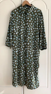 Abito Camicia Monkl Verde Oliva Stampa Cerchio Cravatta Cintura Bottoni Grandi Taglia Large - Foto 1 di 11