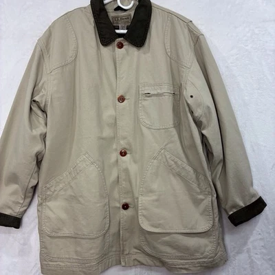 Vintage LL Bean Chore Jacket Mens XL Barn Coat Corduroy Wool Removable Liner Tan - Image 1 of 4