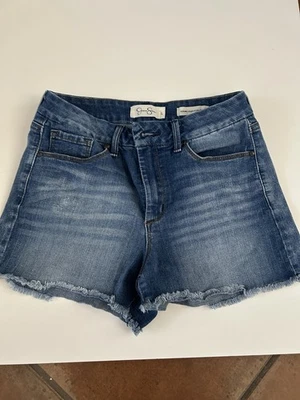 Pantalones cortos de jean Jessica Simpson para mujer 27 azules tiro alto desgastados corte deshilachado Foto 1 de 4