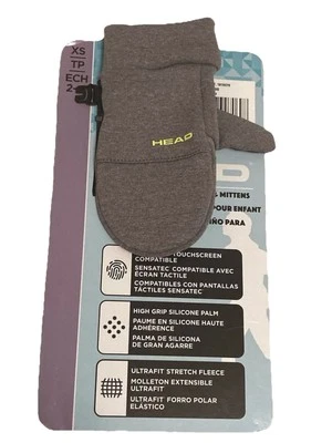Head Kids Gray Touchscreen Mittens Gloves 1-pair size XS 2-4 NWT unisex outdoor - Image 1 of 4
