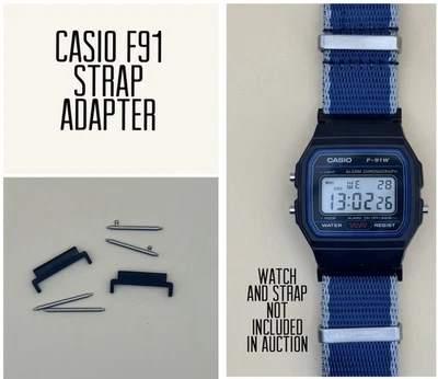 Adaptador Correa Reloj Para Casio F 91 F91w Negro Acero Inoxidable Metal Foto 1 de 4