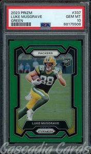 PSA 10 Luke Musgrave Green 2023 Panini Prizm #337 Football Rookie RC - Picture 1 of 2