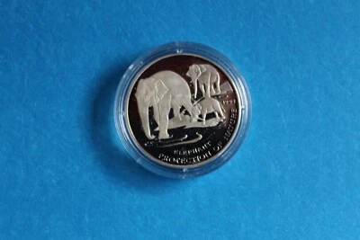 1993 年 COMBODIA 20 RIELS 银币证明大象 — 第 1/2 张图片