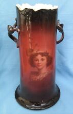 ANTIQUE WARWICK IOGA TWIG HANDLED VASE 10" TALL PORTRAIT OF WOMAN ON FRONT
