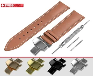 Correa de reloj plana de cuero genuino marrón claro para pasadores de broche para BREITLING - Imagen 1 de 12