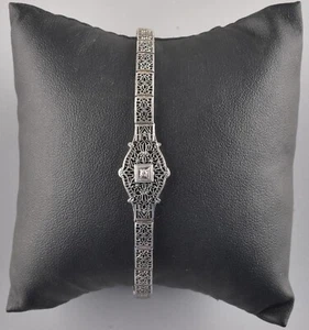 *Art Deco 14k White Gold Diamond Bracelet For Wrist Up to 5.75" - Picture 1 of 6