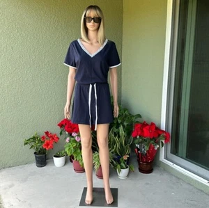 #10302-7 CALVIN KLEIN-Sleeveless V Neck Romper,navy blue,XL - Picture 1 of 8