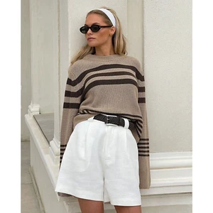 Commense Women's Stay Lifted Stripe Sweater Knit Pullover Khaki Size Small - Picture 1 of 7