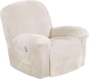 1-Piece Plush Velvet Stretch Chair Cover with Pocket - Effortless Installation - Picture 1 of 9