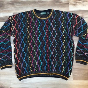 Vintage Tundra Sweater Mens XL Biggie 3D Geometric 90s Knit - Picture 1 of 10