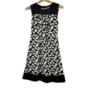 Anthropologie Leifnotes Women's 0 Black Cream Polka Dot Sleeveless A-Line Dress - Picture 1 of 7