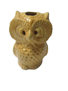Vintage Ceramic Wise Owl Bottomless Candle Cover Tan Yellow 5" High