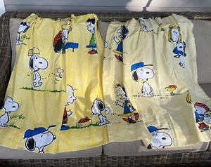 Vintage Peanuts Gang 2er Set Gardine Paneele gelb 70er Jahre SNOOPY Charlie Brown - Bild 1 von 5