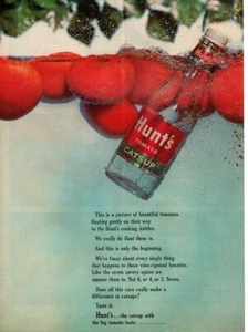Vintage advertising print Food HUNT'S Catsup Tomatoes Floating Gently bottle 64 - Imagen 1 de 1