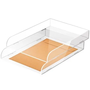 2PCS Stackable Acrylic Paper Tray Clear Letter Tray With White Edges For Desk - Picture 1 of 6