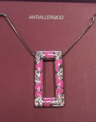 collana - cornice squadrata - rosa - anallergico - bigiotteria - moda bijoux - Immagine 1 di 2