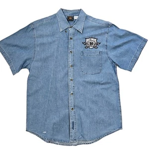 Route 66 blaues Kurzarmhemd mit Knopfleiste Gr. XL mit Harley Bike Week Patch - Bild 1 von 6