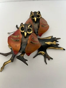 VTG MCM Brutalist Cooper Brass Tone Metal Owls Branch Wall Art Sculpture Decor - Picture 1 of 7