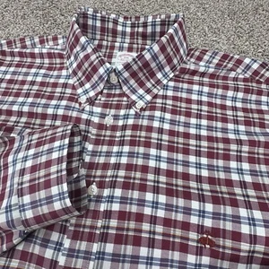 Brooks Brothers Men 1818 Original Polo Shirt 2XL Stretch Plaid Red Logo - Picture 1 of 7
