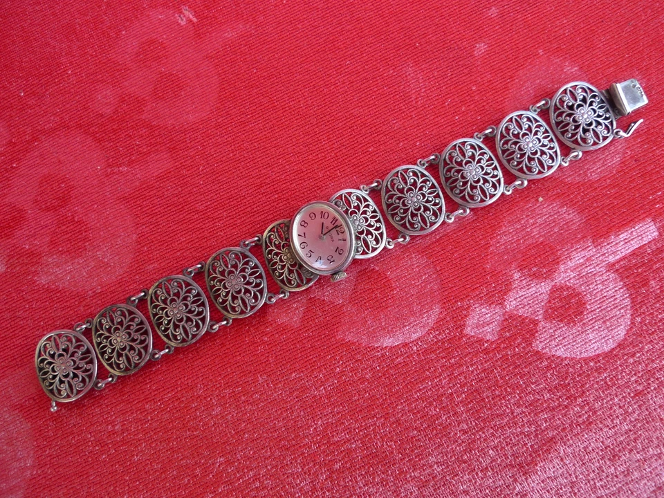 Bella, vecchio Orologio Polso, 800 Argento,Trachtenuhr,Carica Manuale,Bifora - Immagine 1 di 1