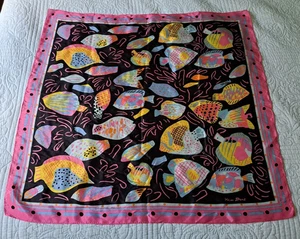 Ken Done buntes Barrier Riff Gruppe von Fischen Design Seidentuch Vintage Fisch - Bild 1 von 5
