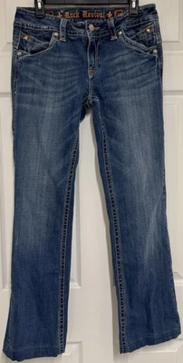 Rock Revival Denim Jeans Gwen Boot Cut Whisker Altered Flap Pockets 32 30 - Image 1 of 4