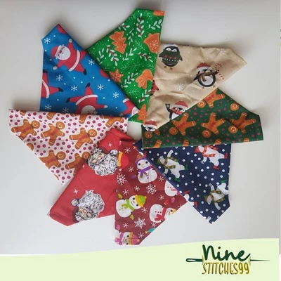 Handmade Personalised Dog Bandana Christmas Slide on Collar Neckerchief Scarf