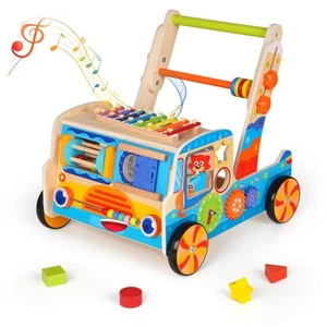 Wooden Baby Walker,Montessori Walker Toy with Shape Sorter,Push and Pull Lear... - Picture 1 of 7