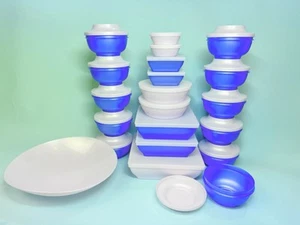 Lote De Colección 40 Tupperware Set Impresiones Contenedores Tapas Océano Azul Perla Blanco - Imagen 1 de 23