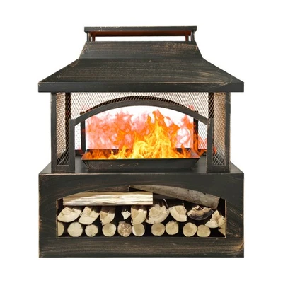 Metal Outdoor Wood Burning Fireplace Log Burner Fire Pit Patio Garden Backyard - Image 1 of 4