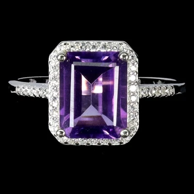 Anillo de plata de ley 925 octágono amatista 9x7 mm piedras preciosas naturales joyería tamaño 7 Foto 1 de 4