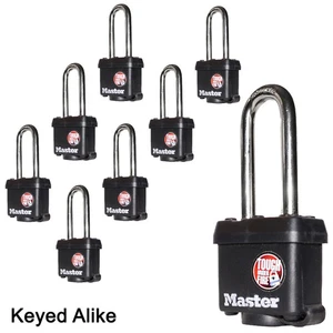 Master Lock Padlock- Eight (8) Keyed Alike Locks w/16 keys 311KALH-8 - Picture 1 of 3