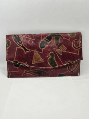 Antiga embreagem de couro feita à mão vermelha rara estilo egípcio tingida e trabalhada - Imagem 1 de 4